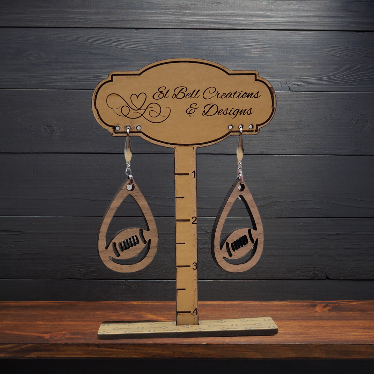 Wooden Football Earrings