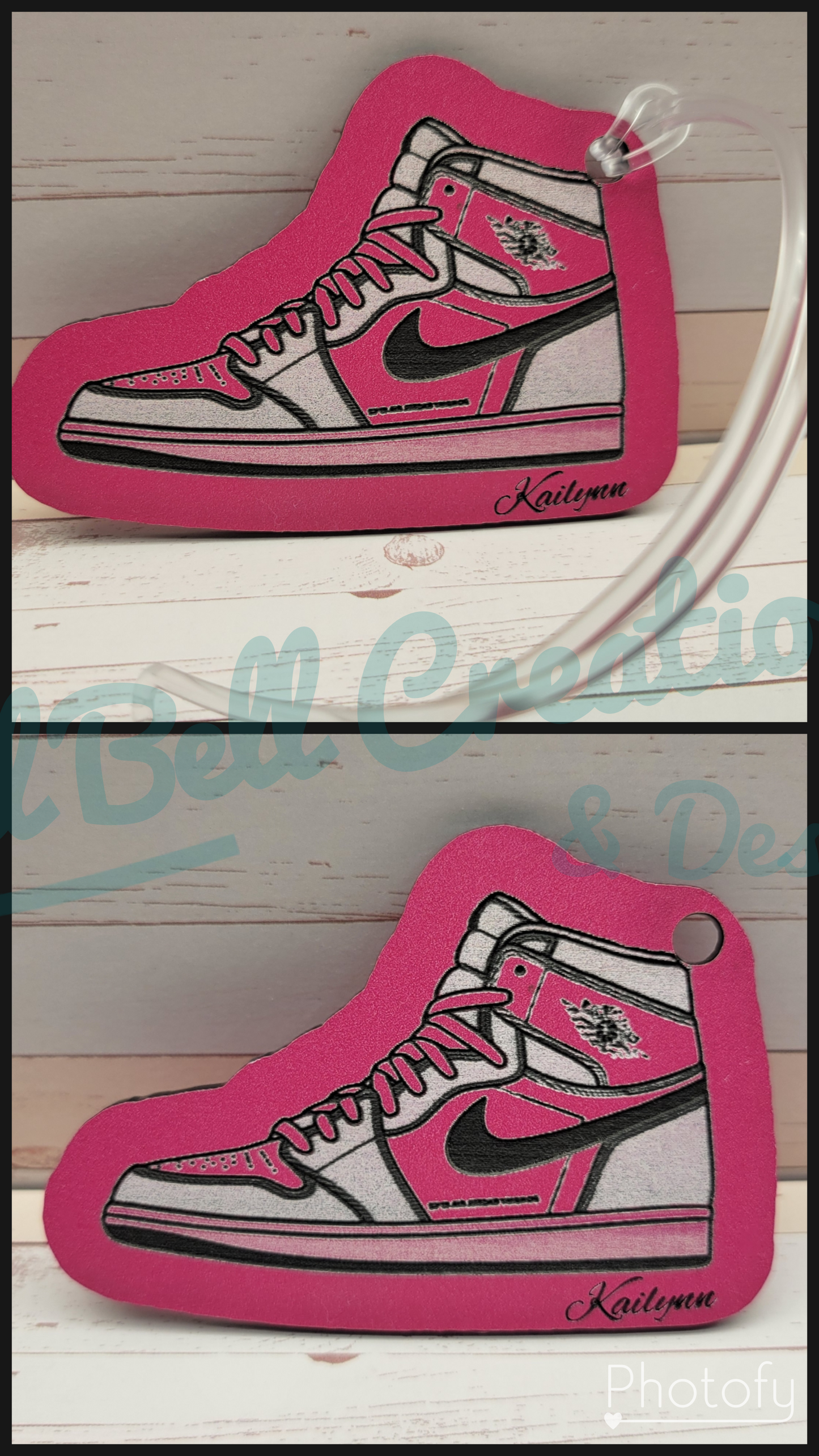 Pink and black Jordan shoe bag tag customizable with name