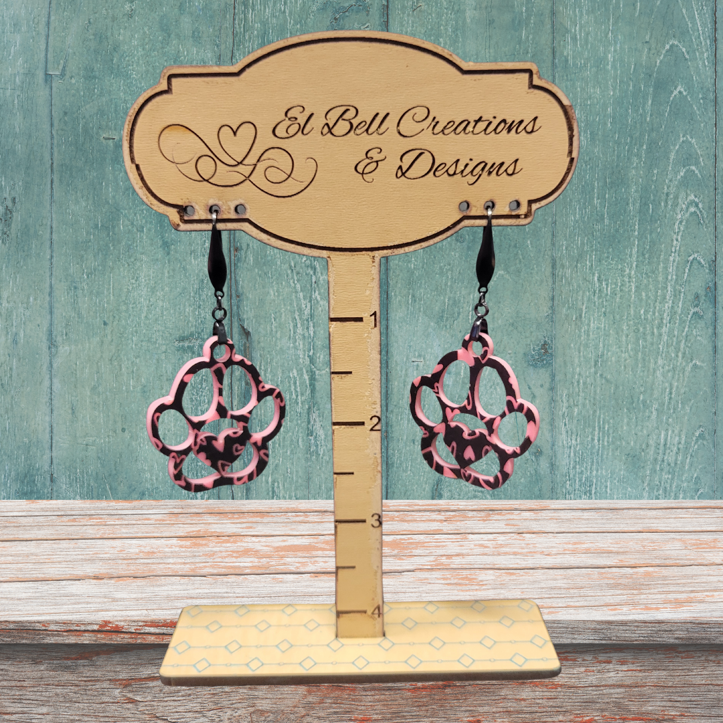 Pink and Black Paw print Earrings
