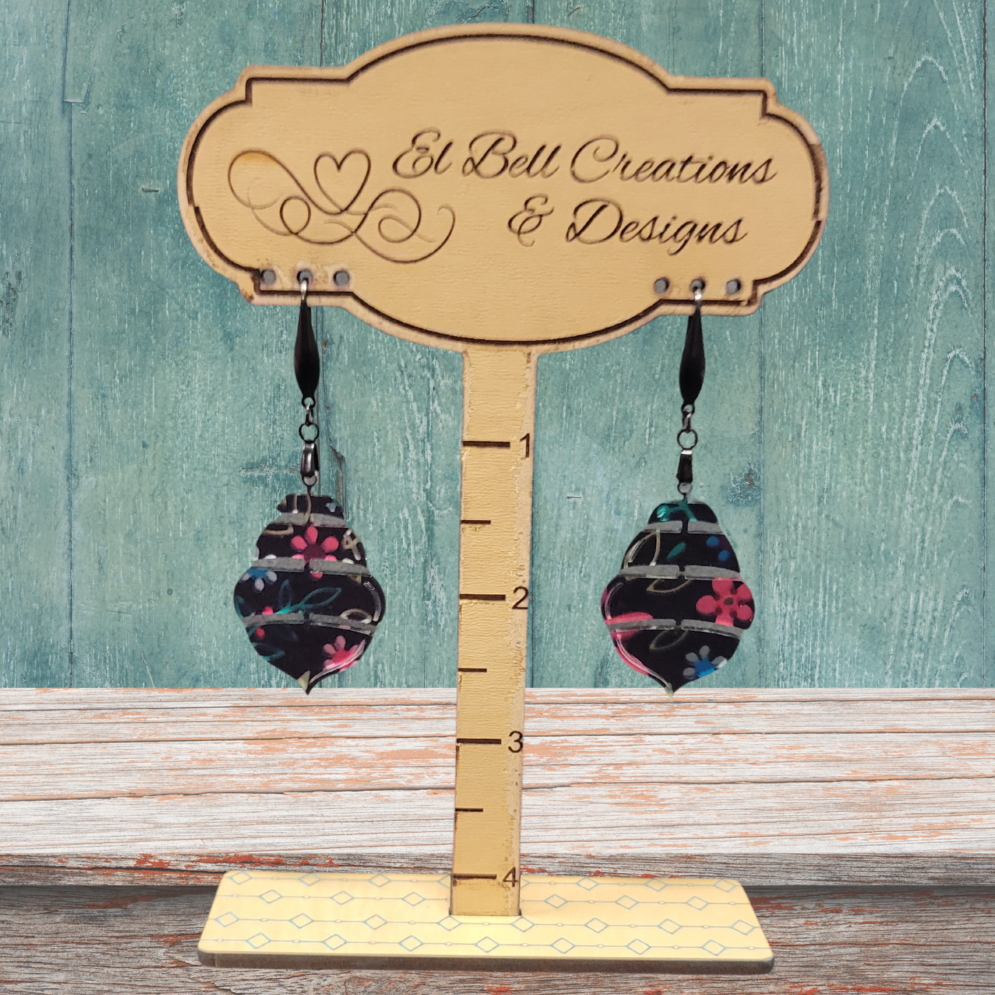 Small Black with flower Earrings