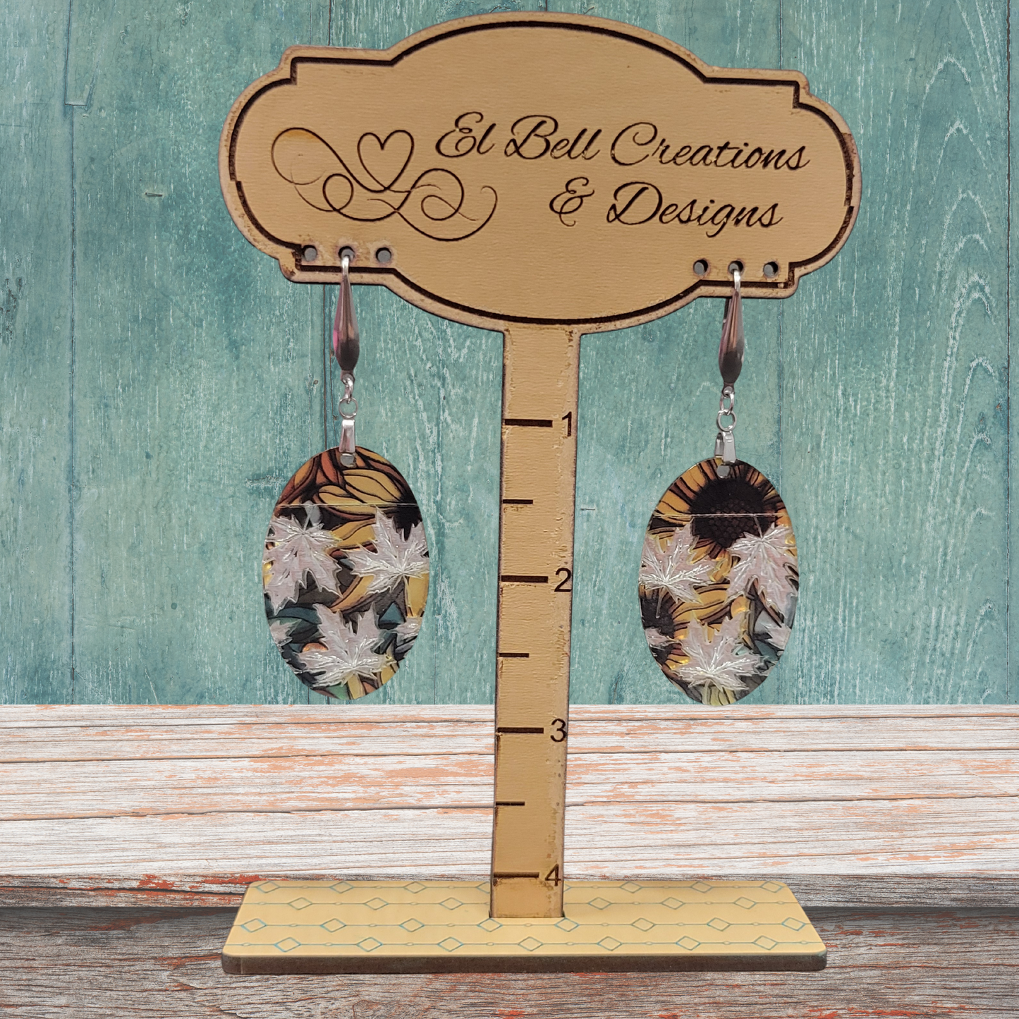 Fall leaves earring -Sunflower print