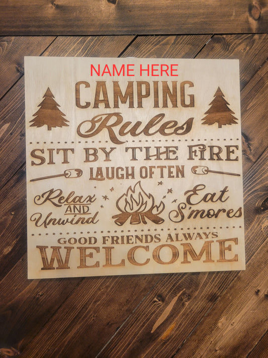 Customizable 12x12 Wooden Camping Sign