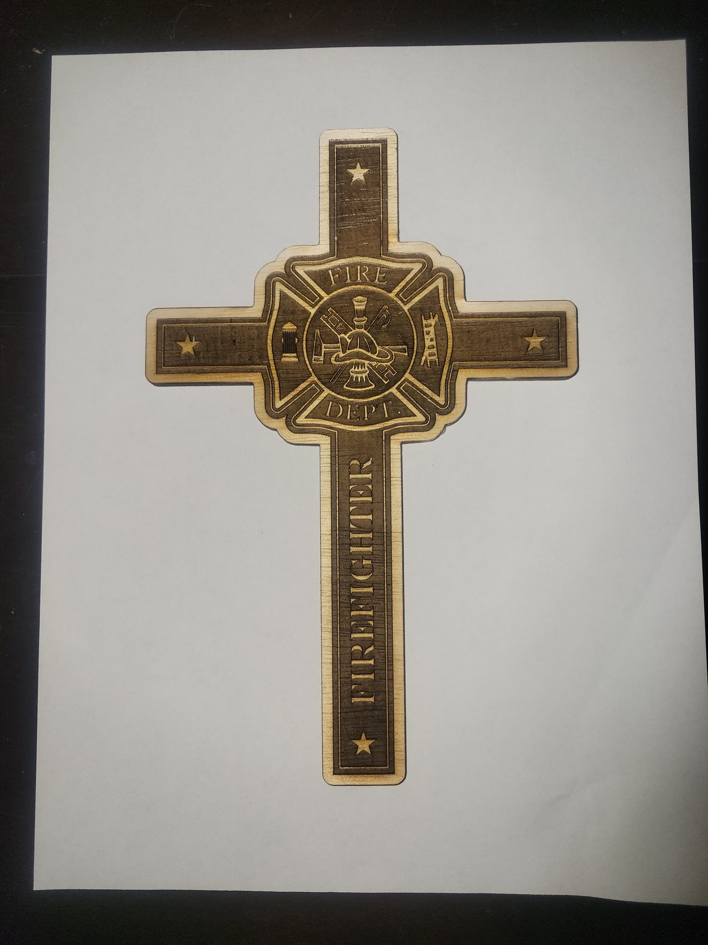 Light Weight Wooden Engraved Firefighter Cross